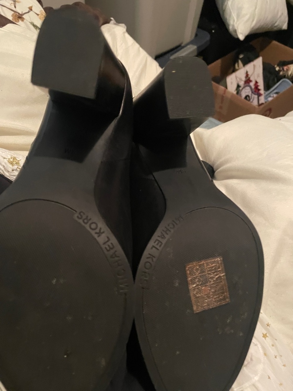 Michael Kors Black Leather Mid-Calf Ankle Boots with Side Zip - Picture 3 of 4